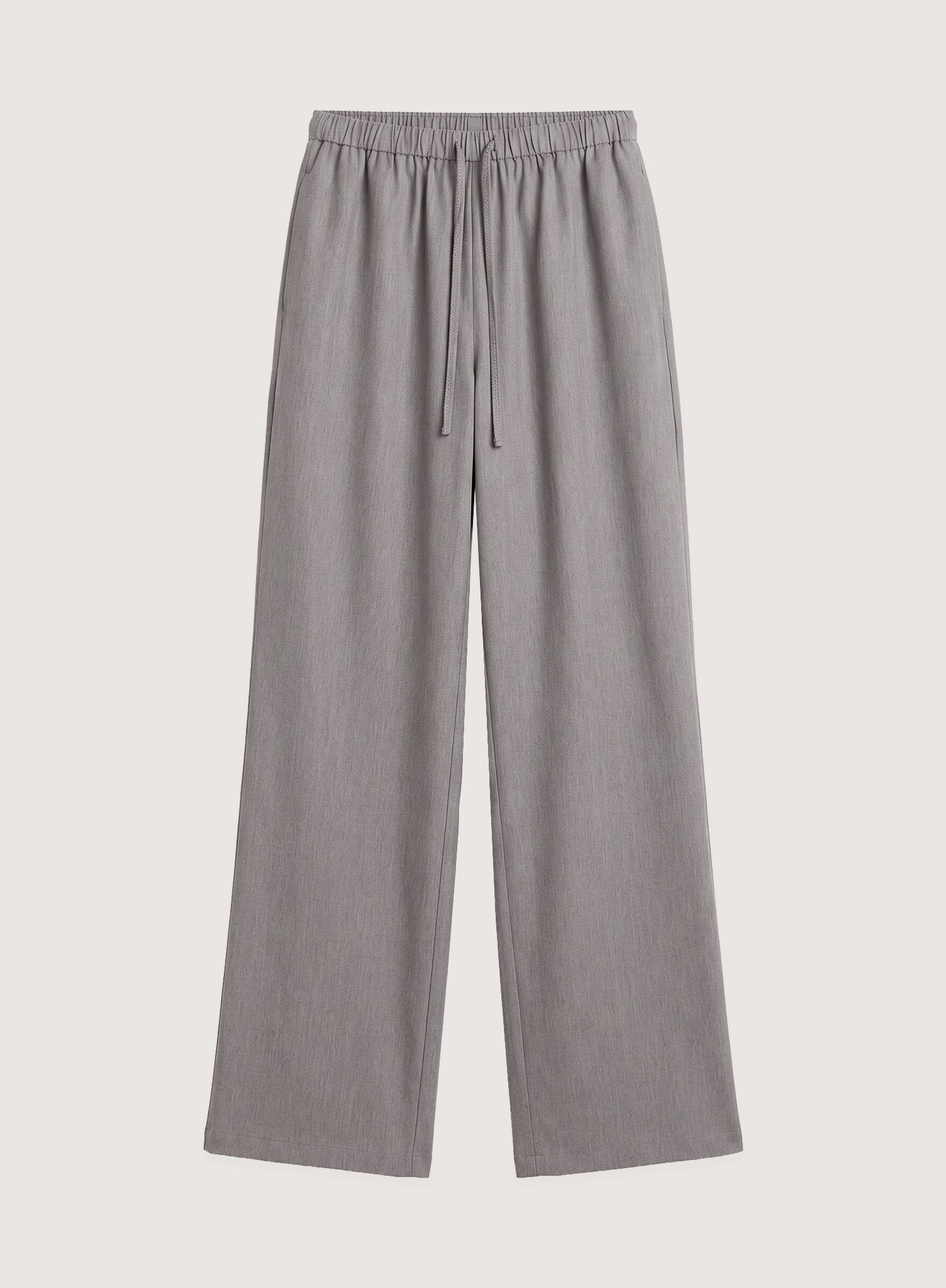 Grey Drawstring Waist Straight Leg Trousers
